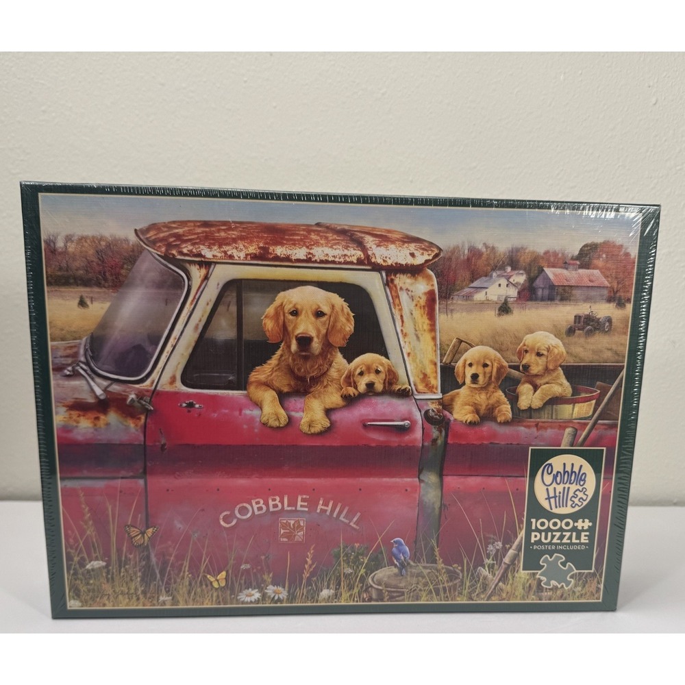 NIB Sealed Cobble Hill Jigsaw Puzzle Vintage Truck Golden‎ Retriever Dogs Puppy